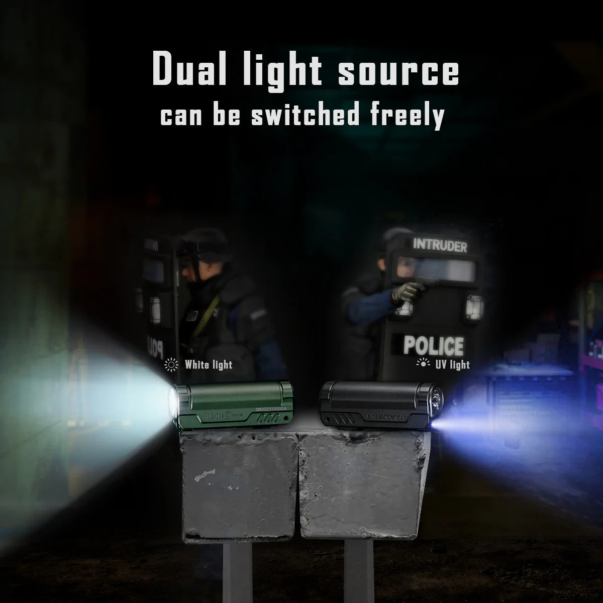 Dual Light Sources EDC Flashlight 3600 lumens and 365nm UV LED  BL50（ Default black color )