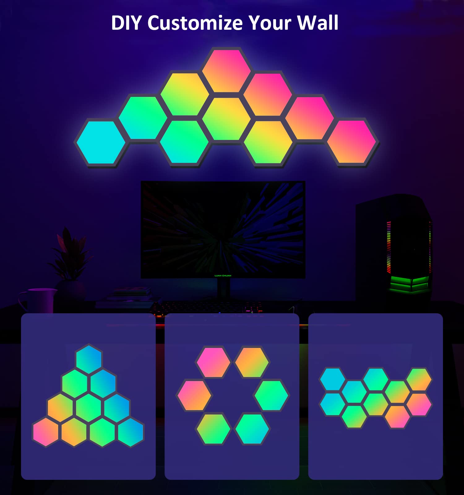 Bliofo RGBW Smart Hexagon Light, LED Wall Panel Light 10 Pack, DIY Design, Music Synchronization, APP Control, for Living Room, Game, Party Decoration