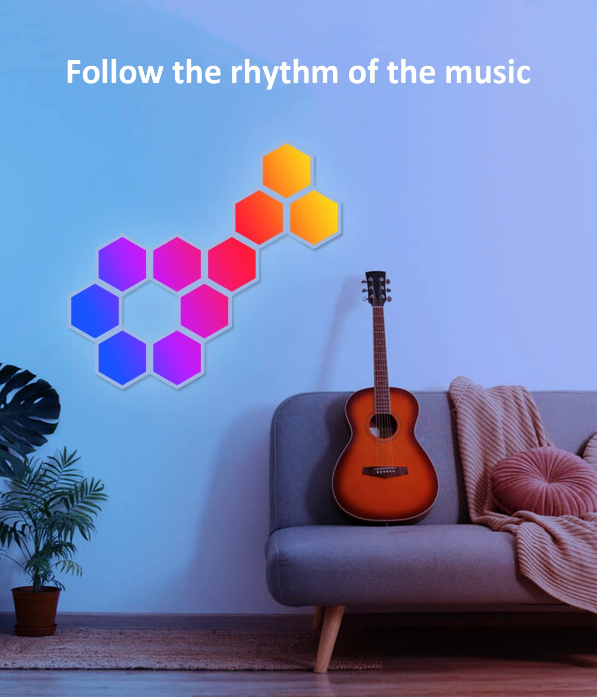 Bliofo RGBW Smart Hexagon Light, LED Wall Panel Light 10 Pack, DIY Design, Music Synchronization, APP Control, for Living Room, Game, Party Decoration