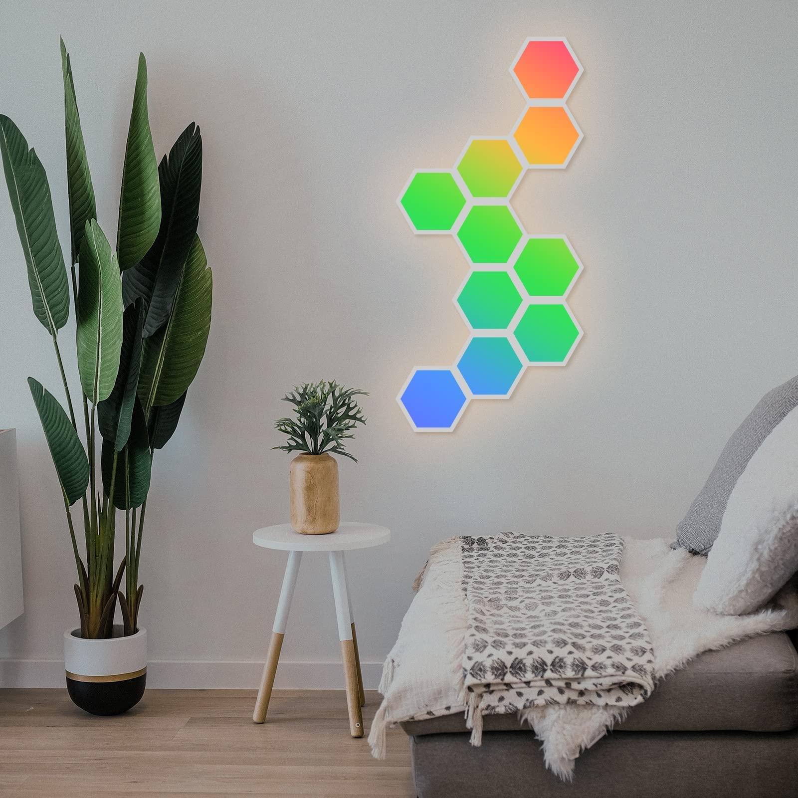 Bliofo RGBW Smart Hexagon Light, LED Wall Panel Light 10 Pack, DIY Design, Music Synchronization, APP Control, for Living Room, Game, Party Decoration